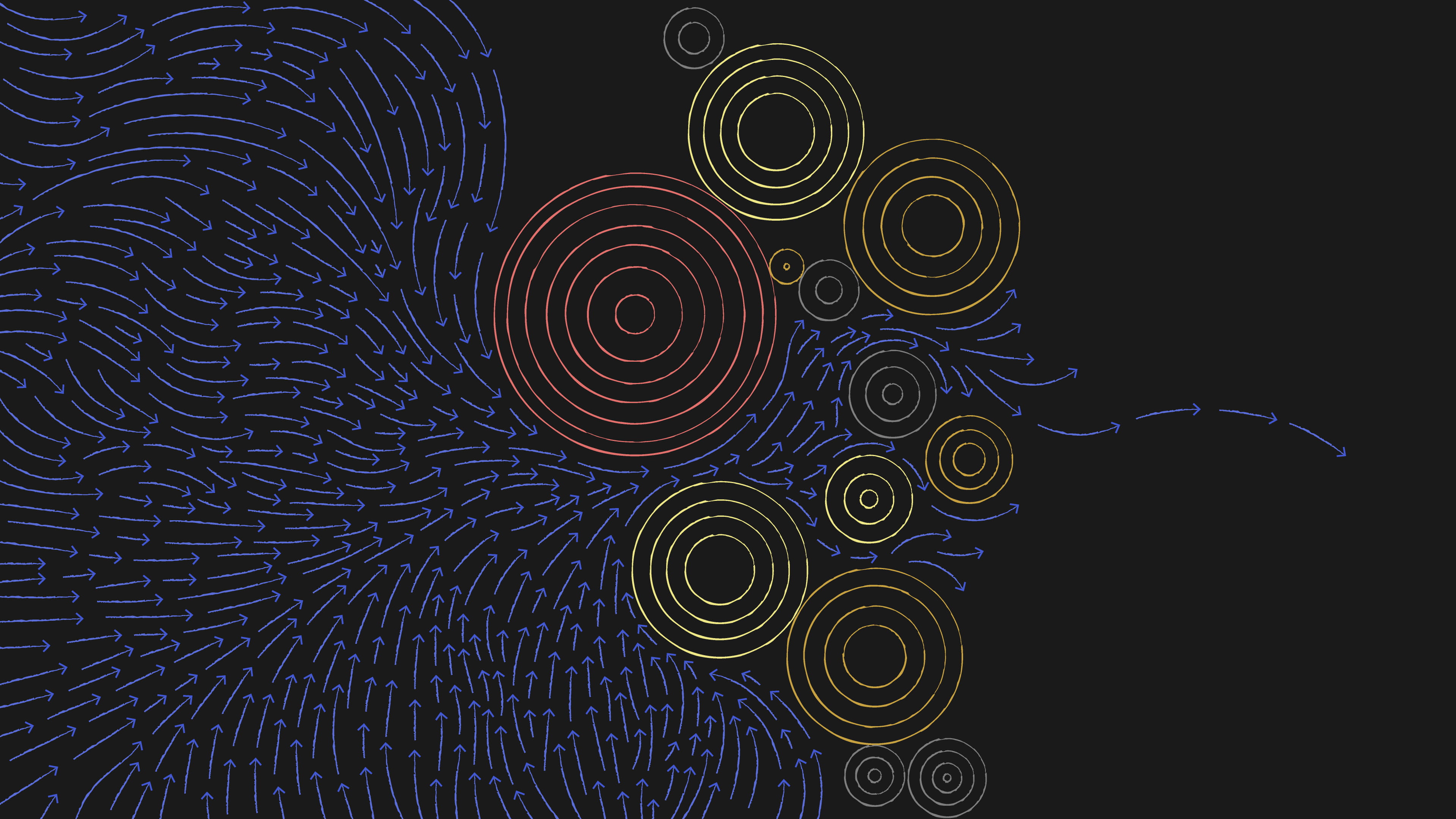 Illustration of yellow and orange circles with blue arrows passing around it, symbolising EU money streams